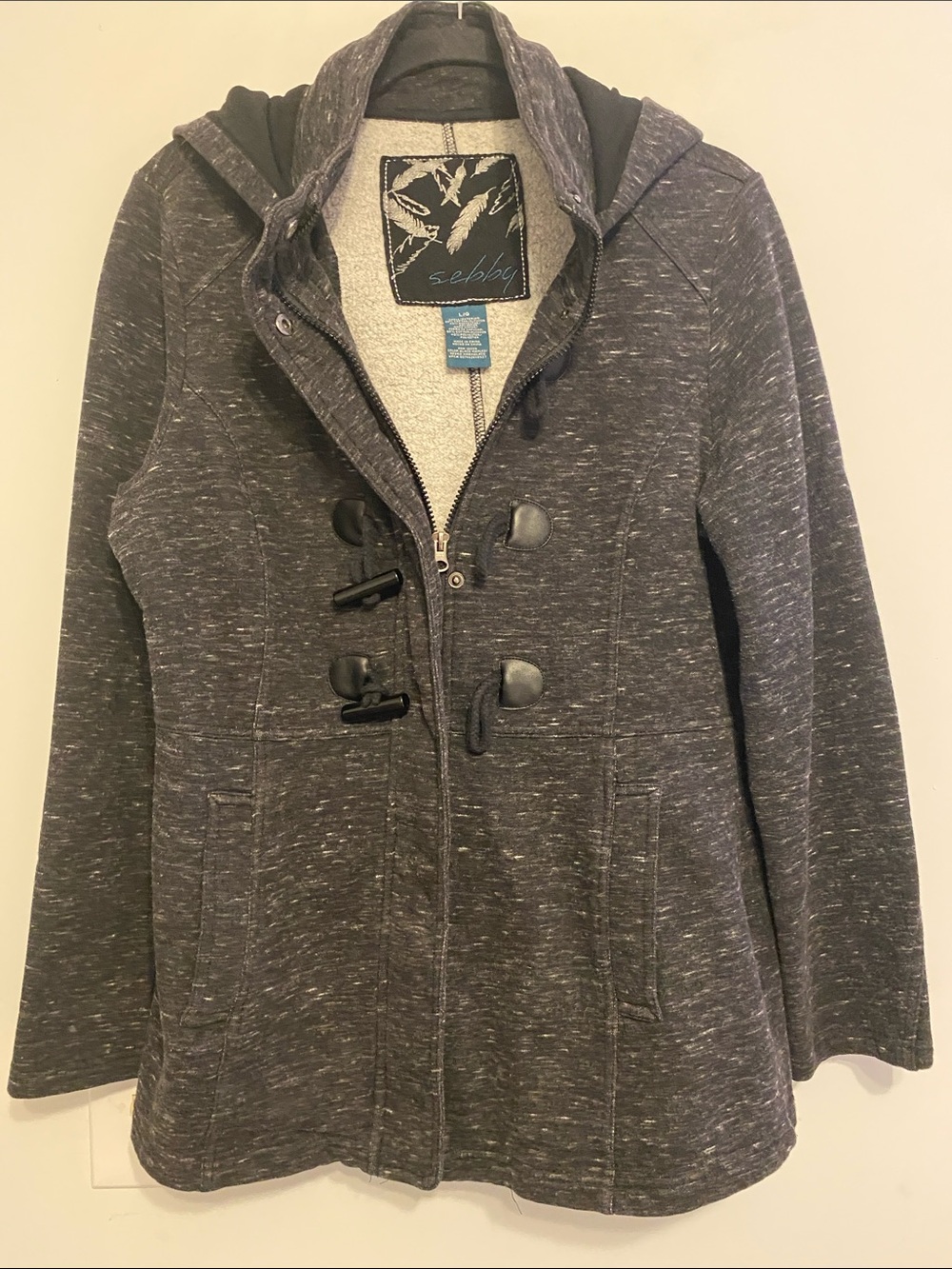 Sebby Charcoal Heather Hooded Toggle Pea Coat